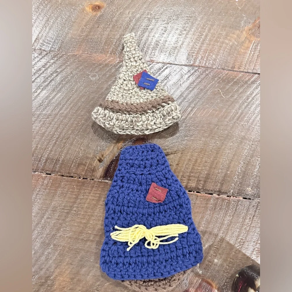 Infant Thanksgiving prop hat and body knitted- Blue and Beige